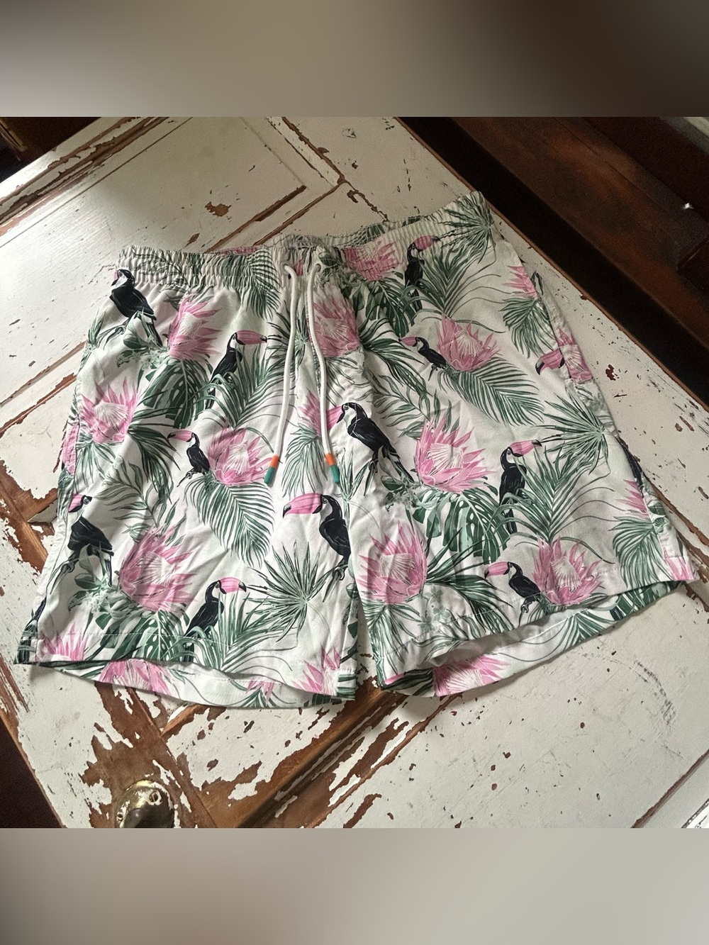 Free Planet Swim Trunks Men's XL Lined  Drawstring Elastic Waist Tropical